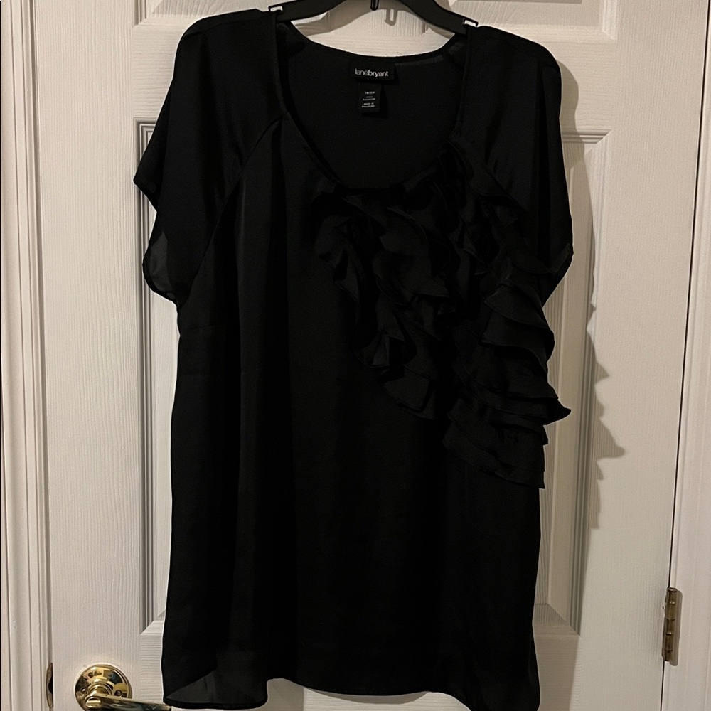 Lane Bryant Elegant Black Blouse with ruffles and flutter sleeves 18/20